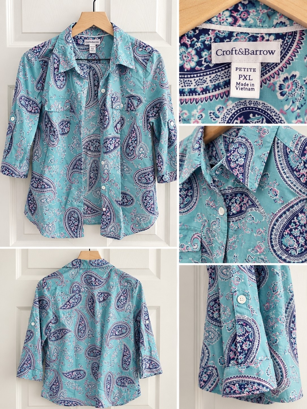 croft & barrow Petite PXL Aqua Paisley Button-Down Shirt
